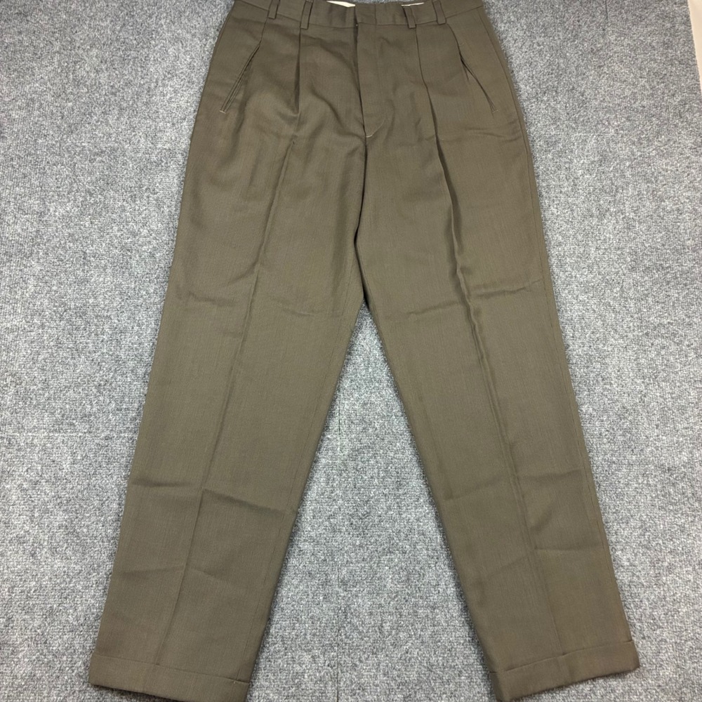 Vintage Dockers Dress Slacks Mens 33x32 Brown Wool Blend Pleated Cuffed USA Made